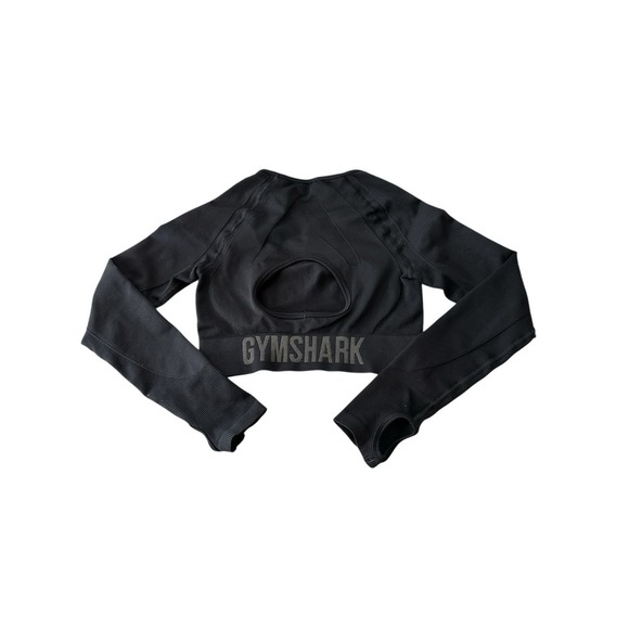 Gymshark Crop Top Women's‎ Medium Long Sleeve Black Stretch Athletic Gym Yoga - Picture 5 of 5
